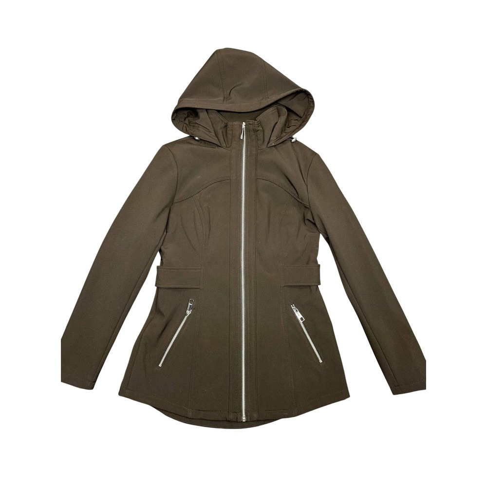 Guess‎ Womens Softshell Hooded Jacket Brown Full Zip Fleece Lined Small